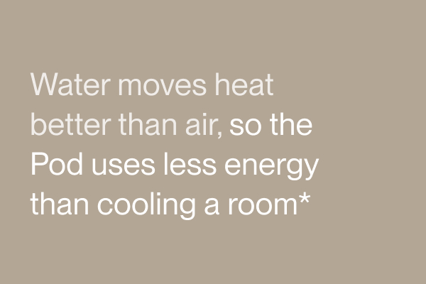 Water moves heat better than air, so the Pod uses less energy than cooling a room*