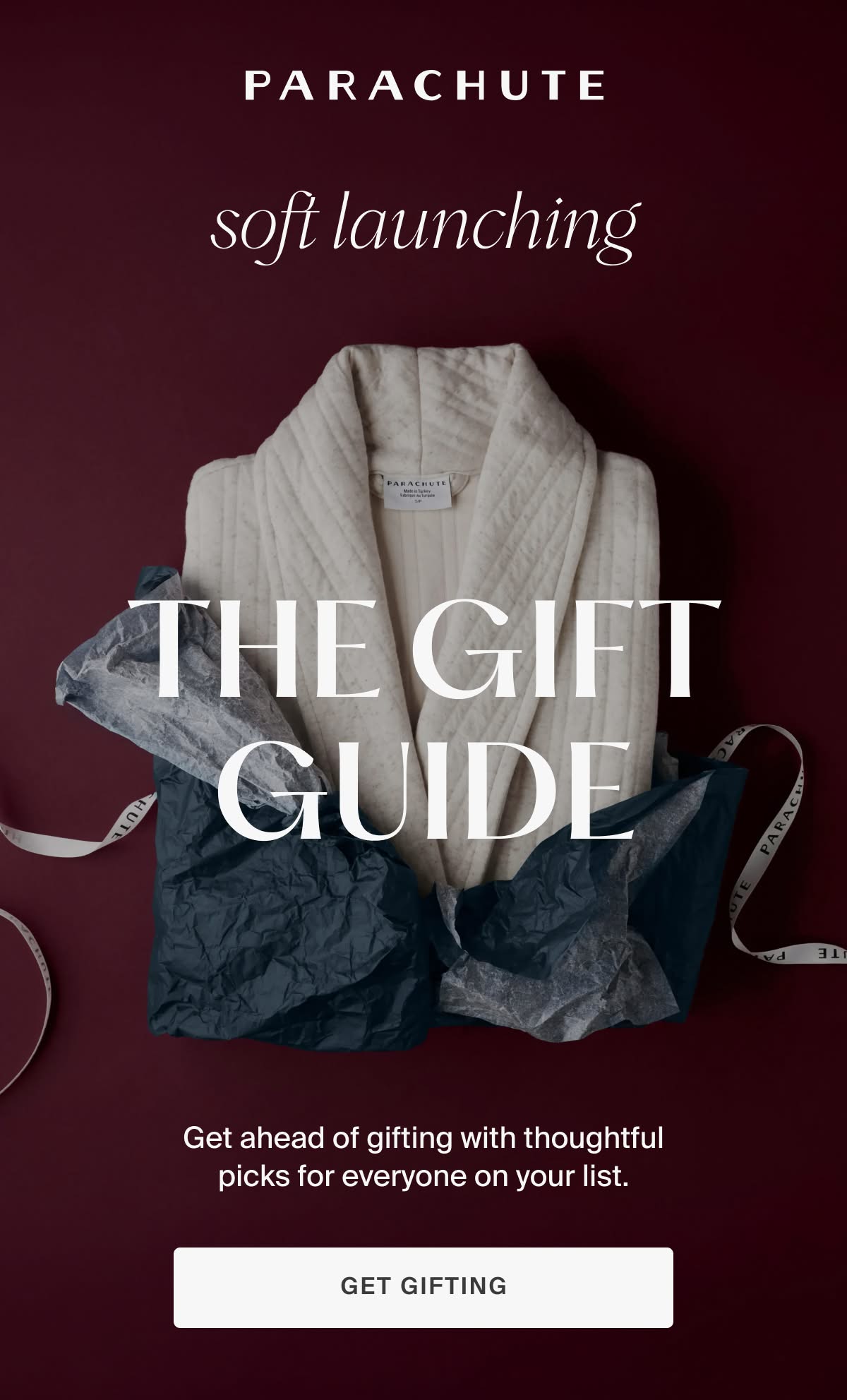 parachute, soft launching the gift guide, shop
