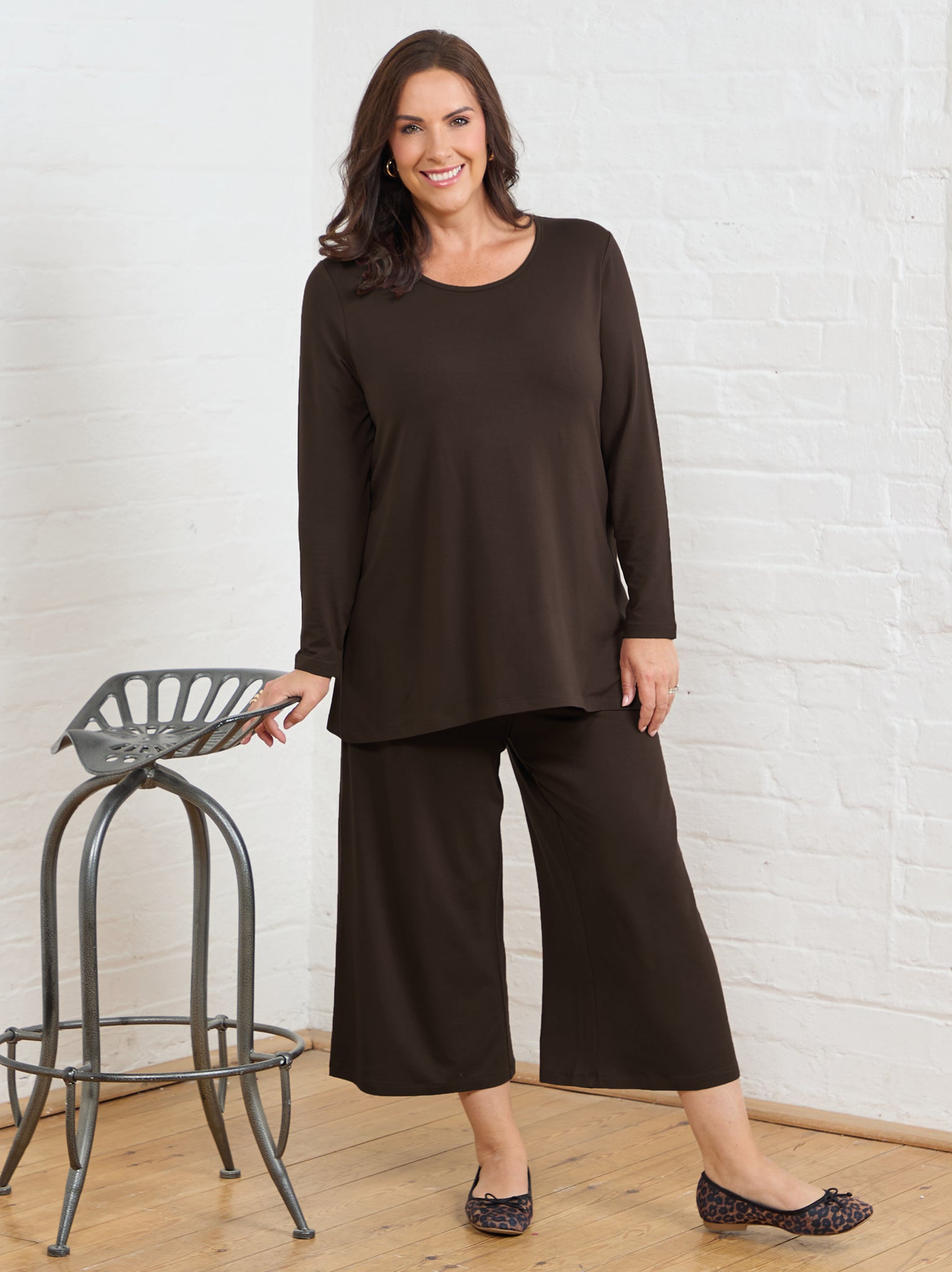 Image of Renee Jersey Culotte Trouser - Chocolate