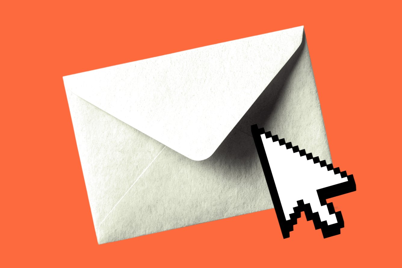 An envelope with a computer cursor clicking on it, representing an email newsletter.