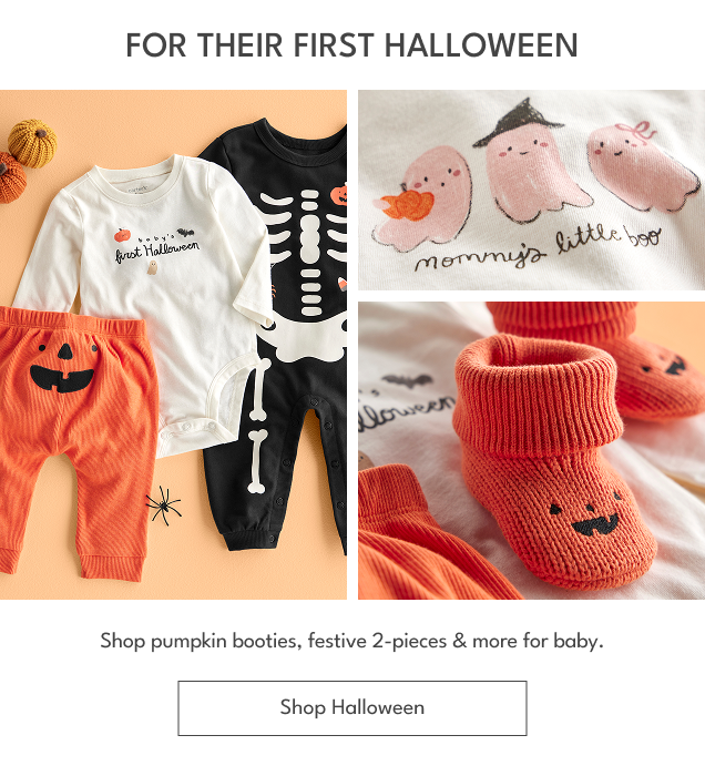 For Their First Halloween | Shop pumpkin booties, festive 2-pieces & more for baby. | Shop Halloween