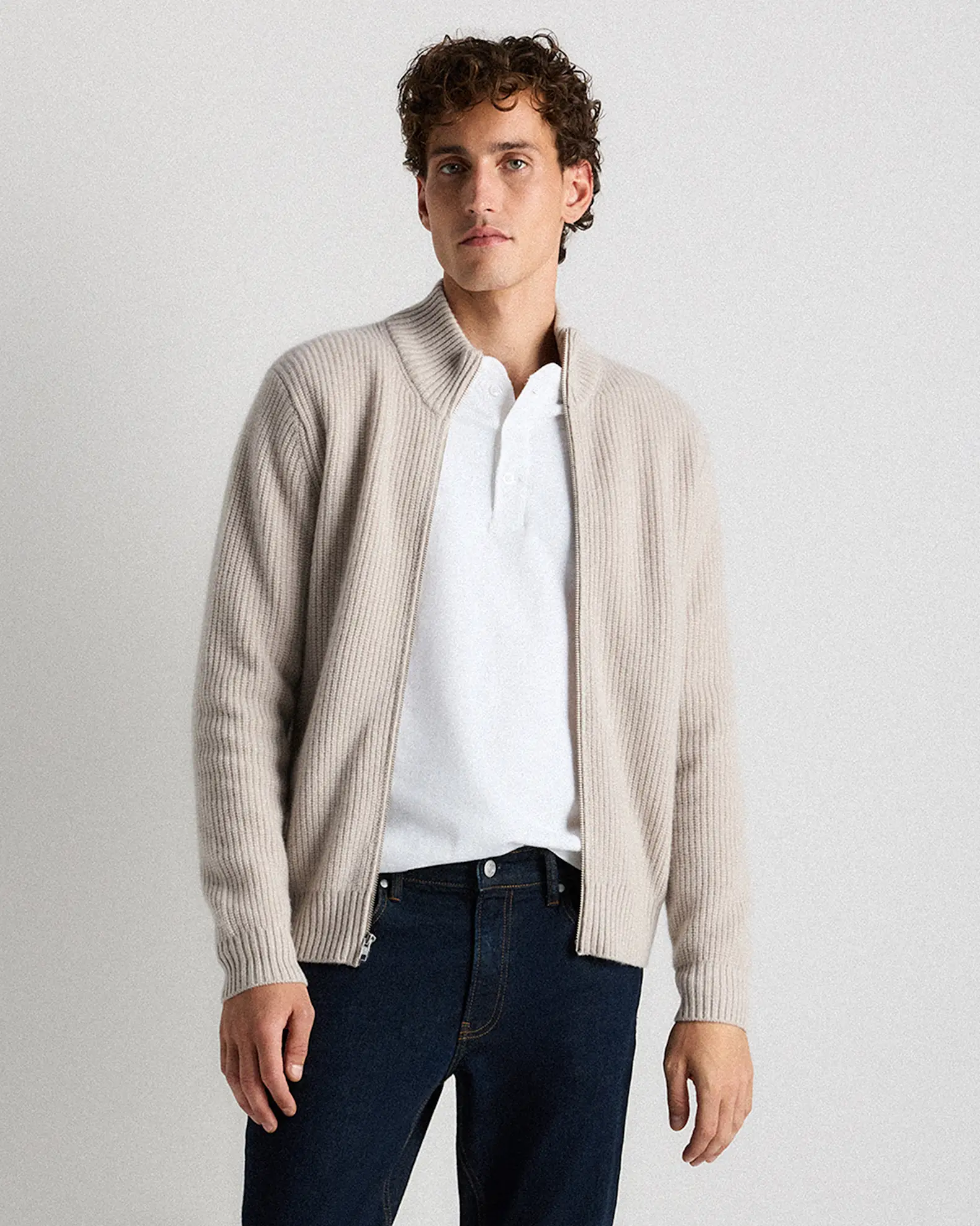 Mongolian Cashmere Fisherman Full Zip Sweater
