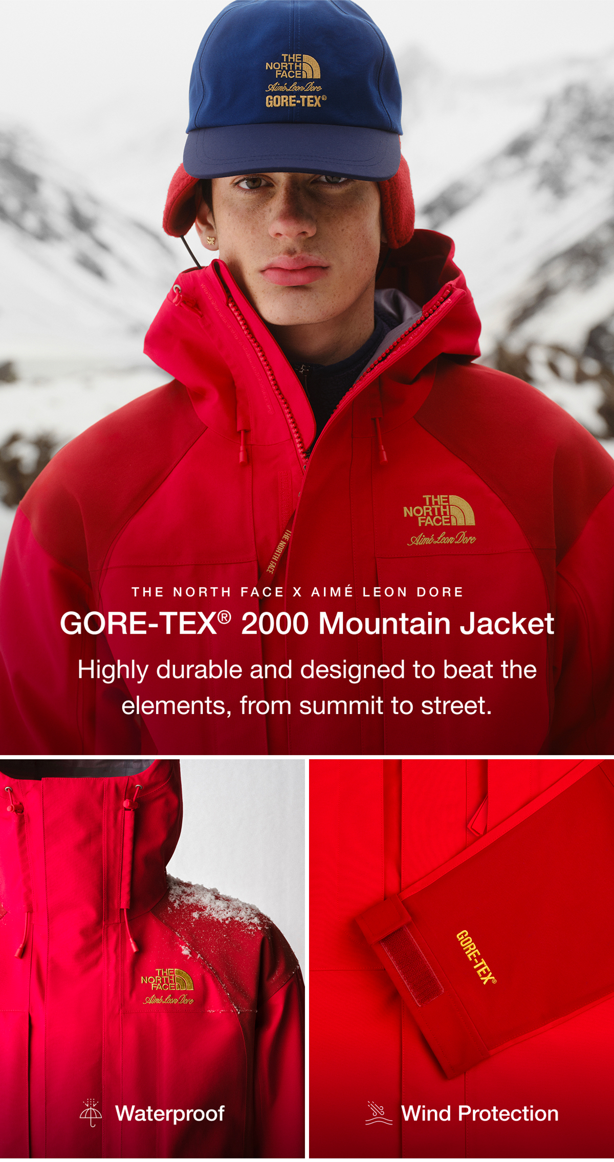 The North Face X Aim&eacute; Leon Dore GORE-TEX 2000 Mountain Jacket. Highly durable and designed to beat the elements, from summit to street.