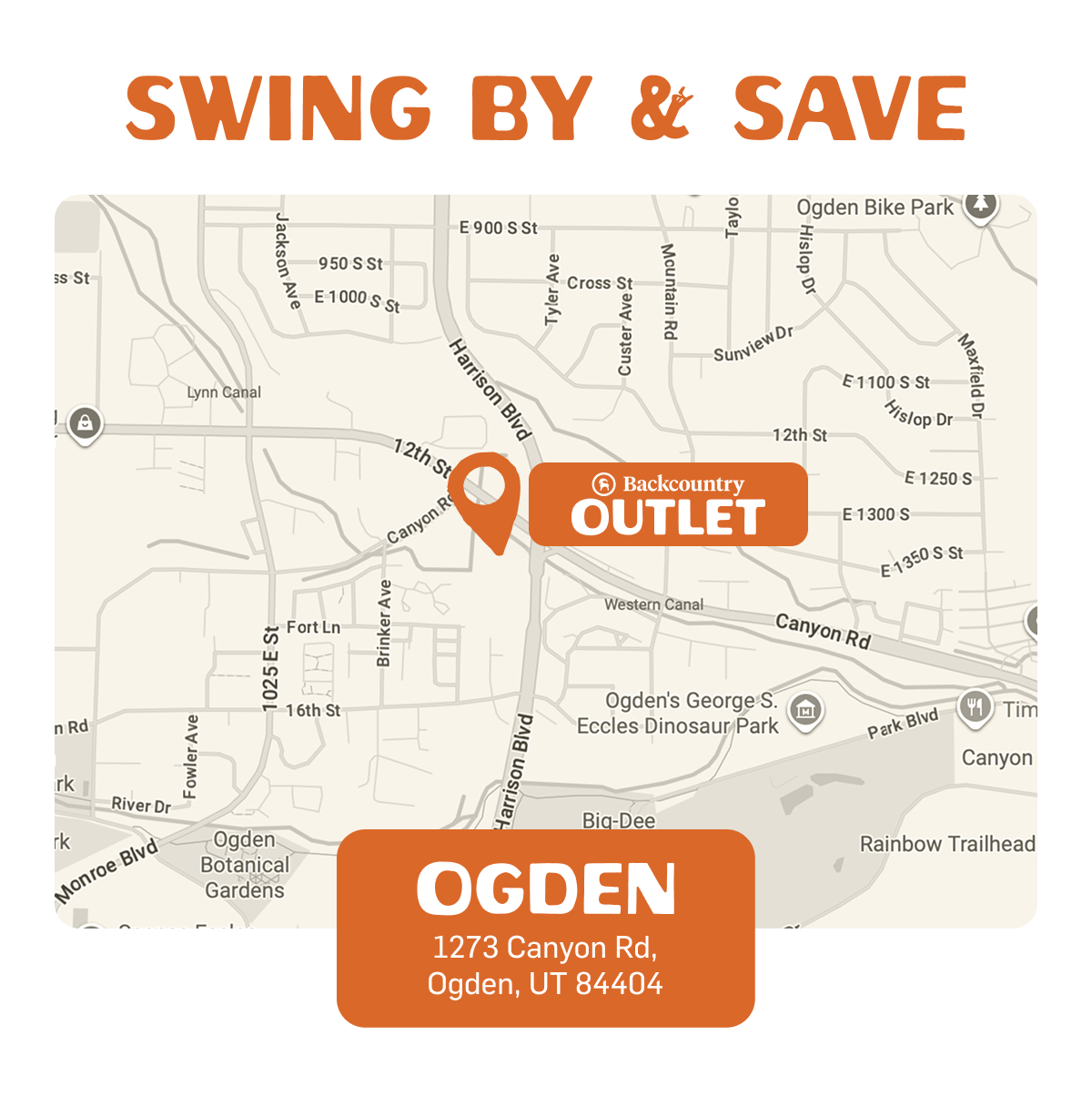 Swing by and save: Backcountry Outlet Ogden, 1273 Canyon Rd, Ogden, UT 84404