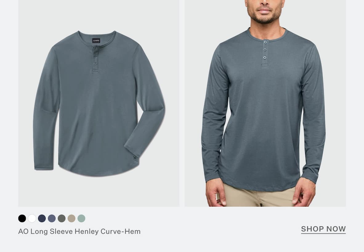 AO Long Sleeve Henley Curve-Hem