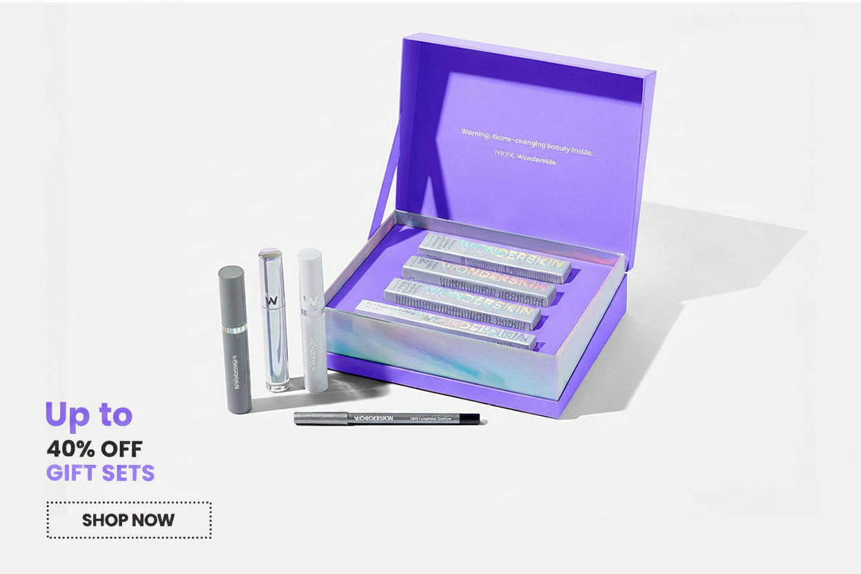 Gift set with makeup products and a "Shop Now" button, advertising 40% off.