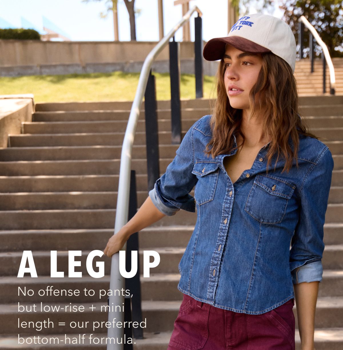 A Leg Up | No offense to pants, but low-rise + mini length = our preferred bottom-half formula.