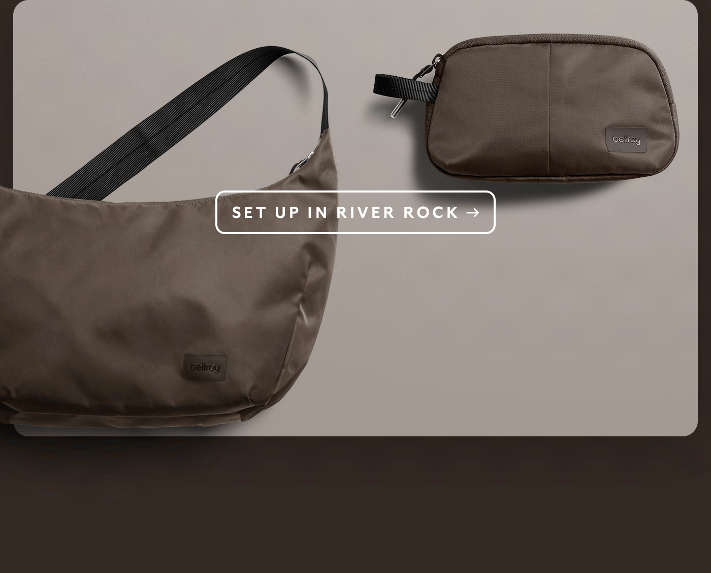 [Setup 1] Laneway Crescent Bag 7L + Laneway Daily Pouch [Setup 2] Laneway Crescent Bag 12L + Laneway Daily Pouch + Laneway Sunglasses Pocket [Setup 3] Laneway Totepack + Laneway Sacoche CTA SET UP IN RIVER ROCK