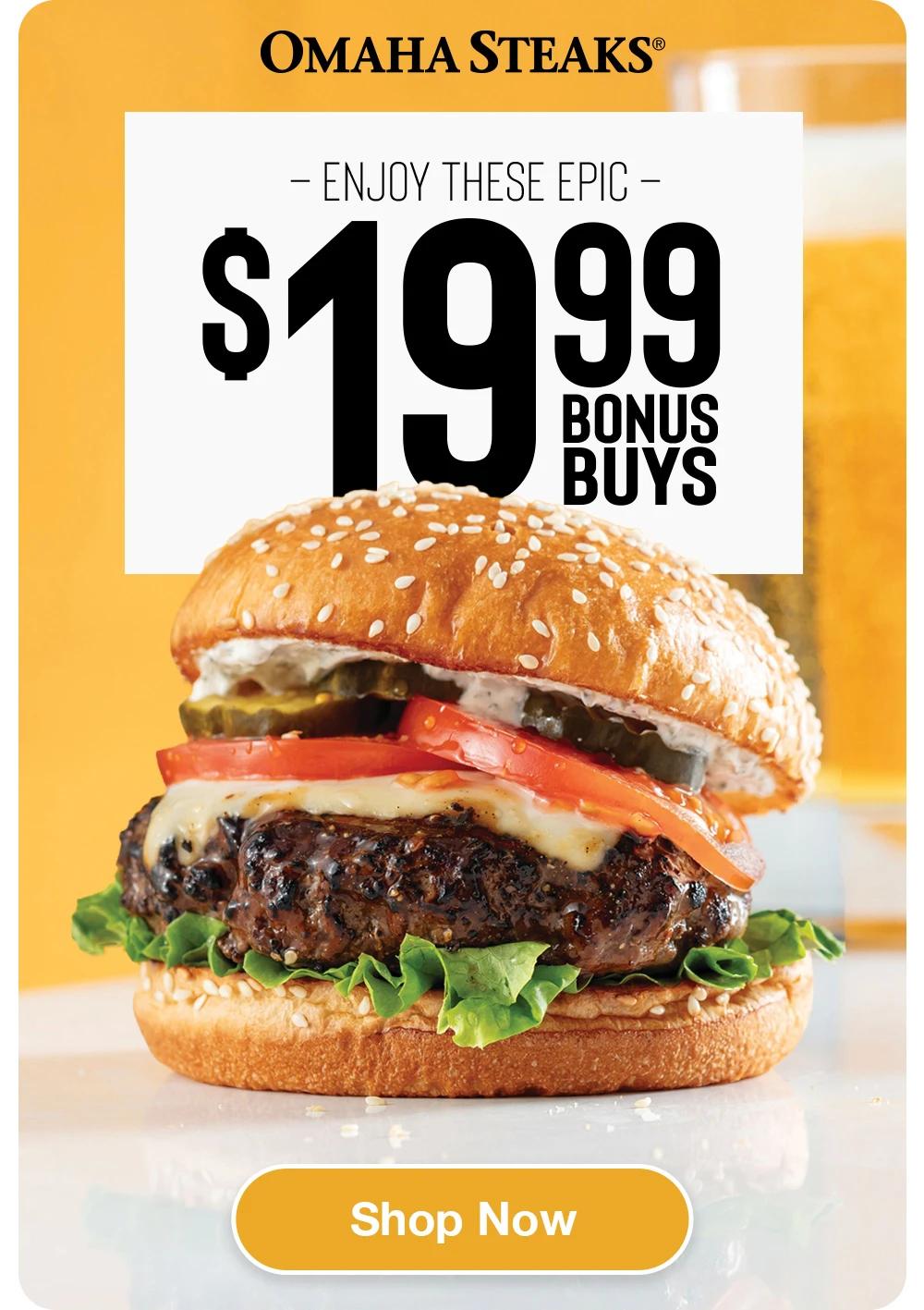 OMAHA STEAKS&reg;

Enjoy These Epic

$19.99 Bonus Buys

Shop Now

