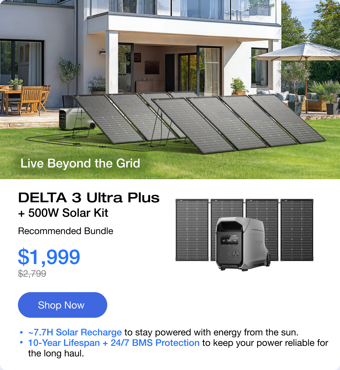 DELTA 3 Ultra Plus + 500W Solar Kit Recommended Bundle $1,999