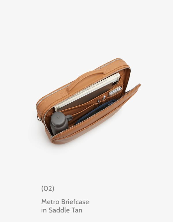 (02) Metro Briefcase in Saddle Tan.