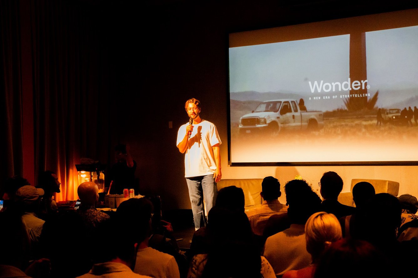 Wonder Studios cofounder and CEO Xavier Collins speaks onstage at an event timed around Tribeca Festival promoting Wonder Studios&rsquo;s anthology series, Beyond the Loop 
