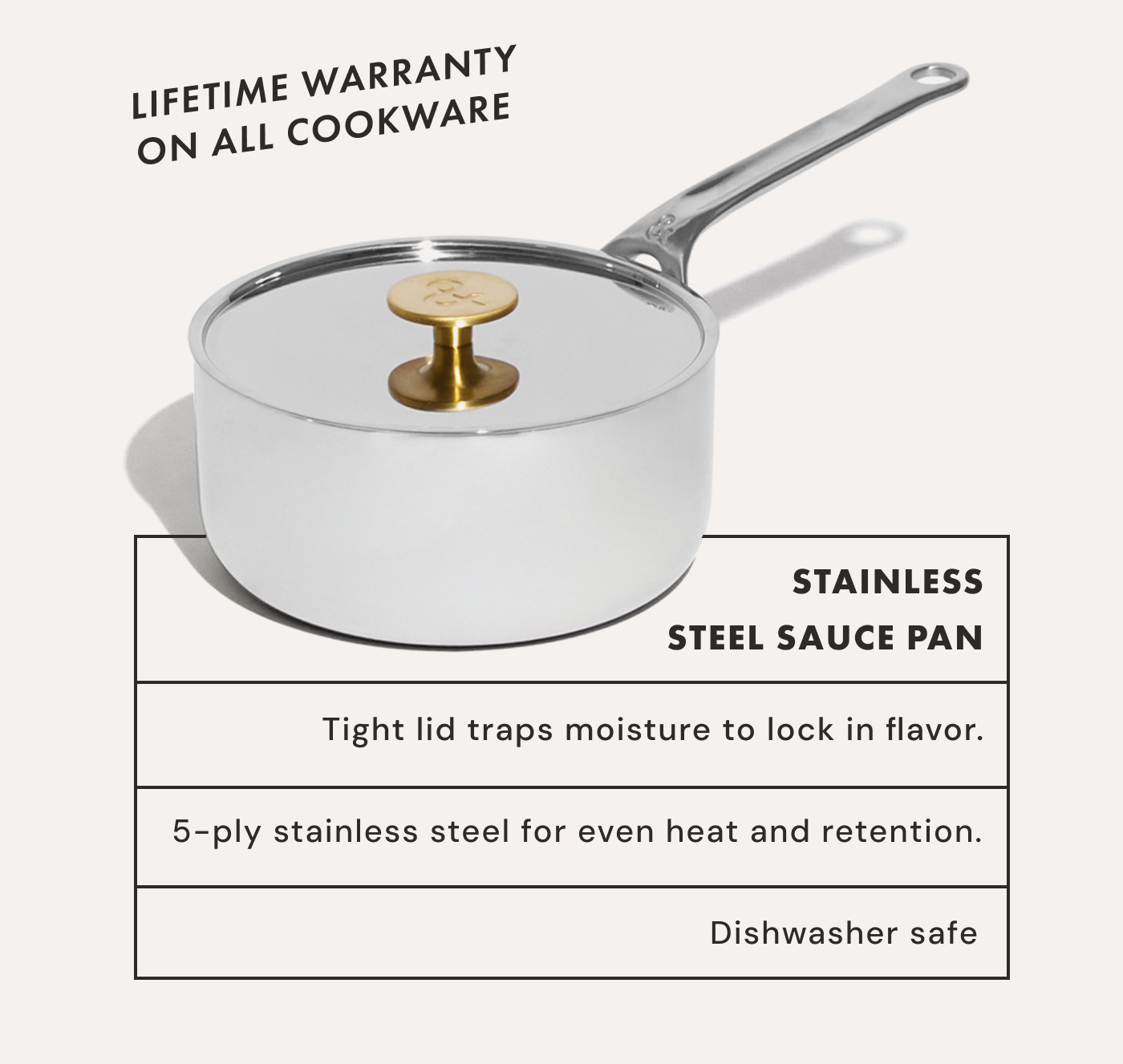 STAINLESS STEEL SAUCE PAN | Tight lid traps moisture to lock in flavor | 5-ply stainless steel for even heat and retention | Dishwasher safe | 100% Nontoxic