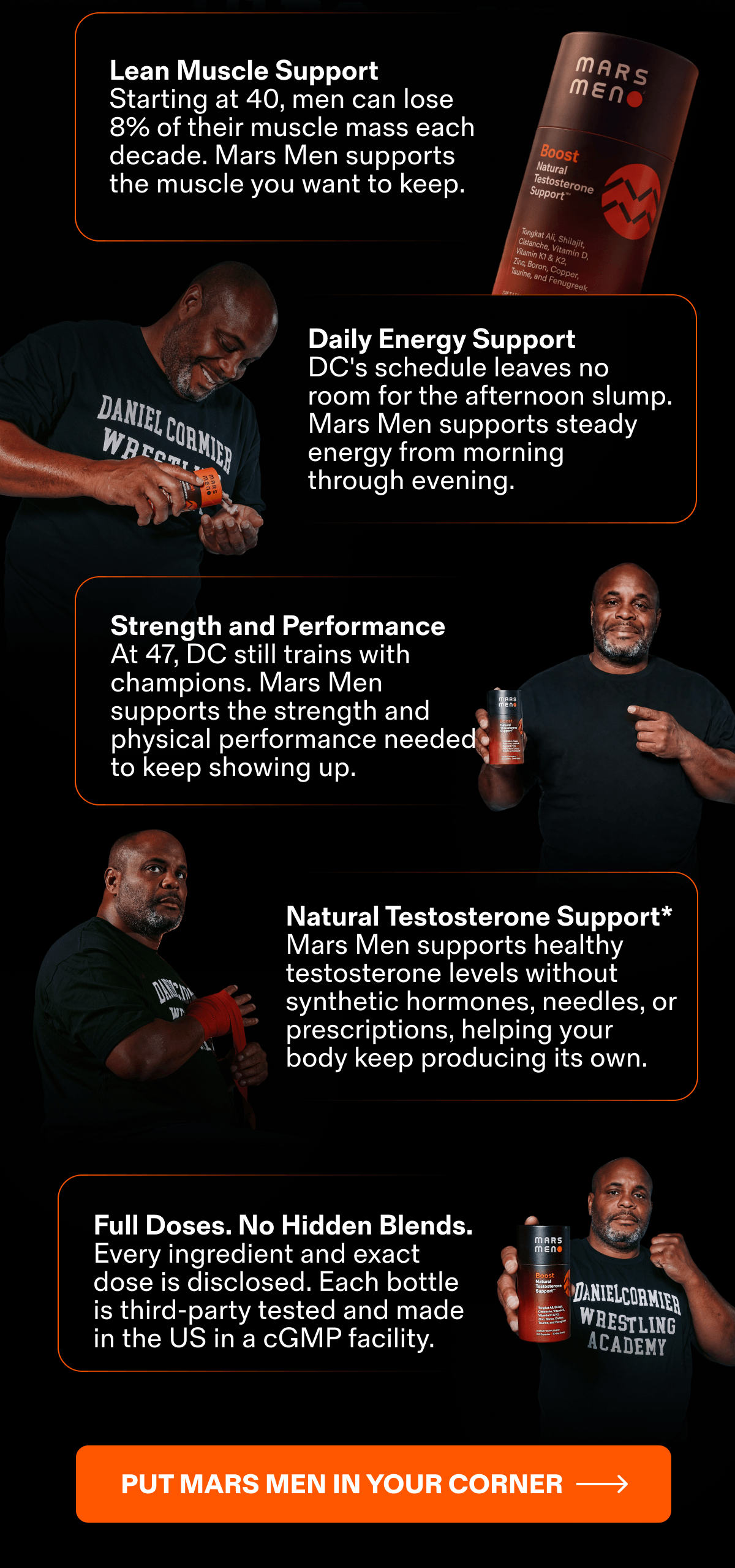 Mars Men supports lean muscle, daily energy, strength and performance, natural testosterone support, and full-dose transparency. Put Mars Men in your corner &rarr;