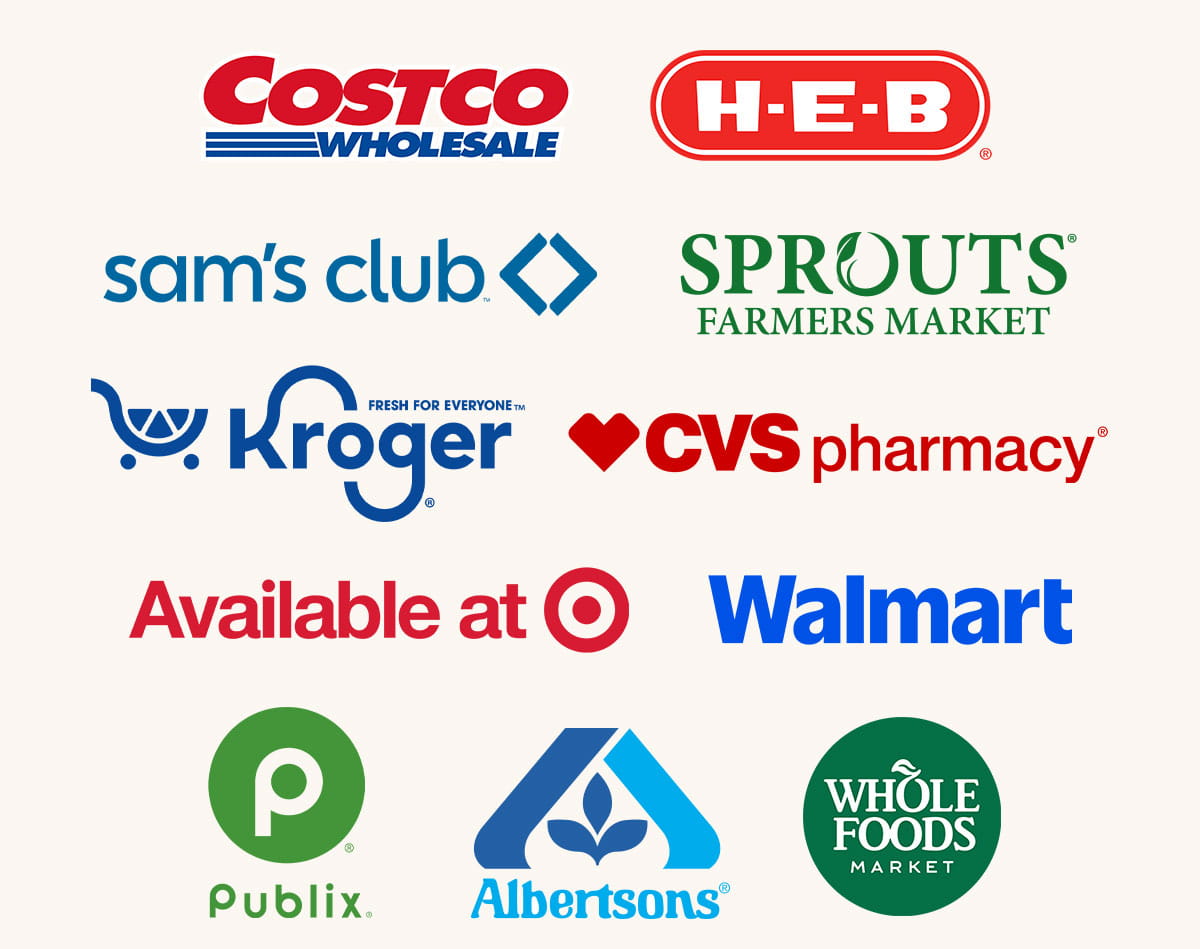 Costco, HEB, Sam's Club, Sprouts, Kroger, CVS, Target, Walmart, Publix, Albertsons, Whole Foods Market