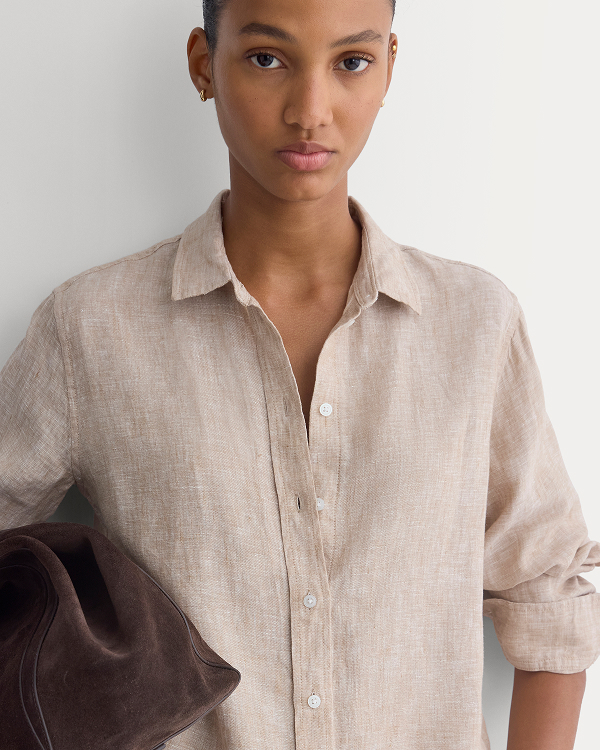 Image | Model in The Must-Have Shirt in Linen | Cornstalk Chambray