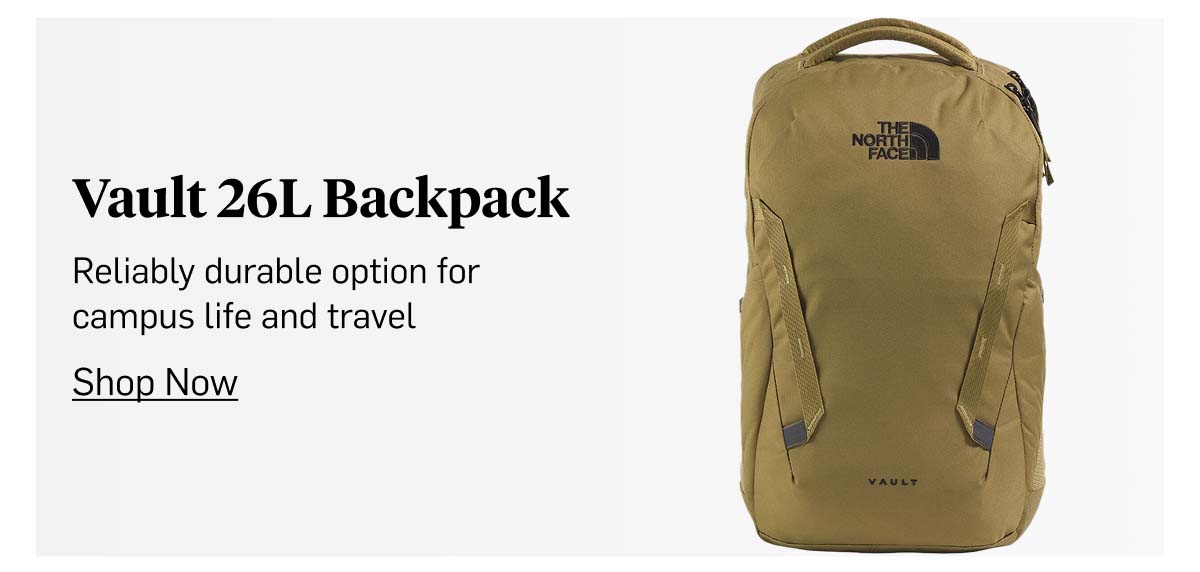 The North Face Vault 26L Backpack: reliably durable option for campus life and travel. Shop Now!