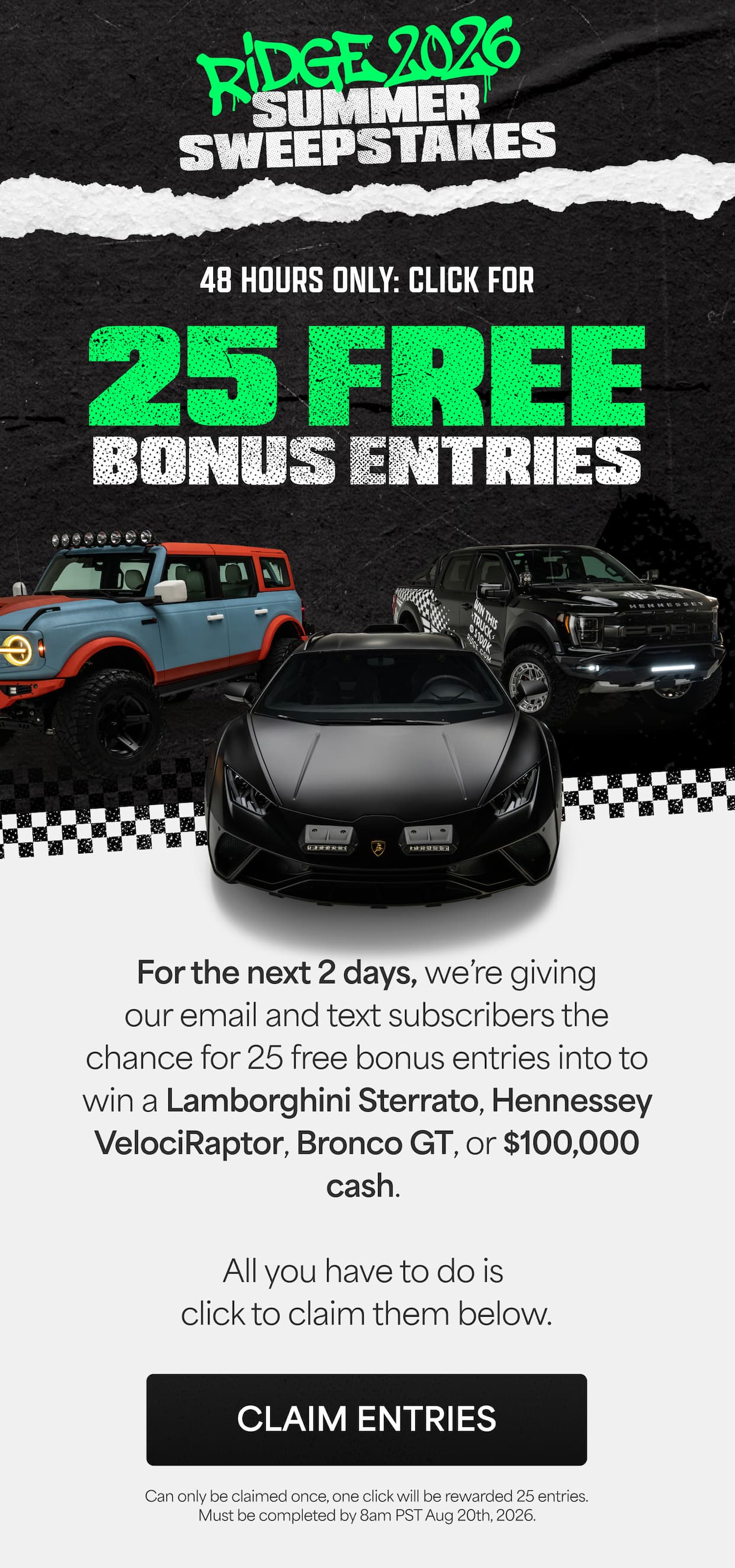 48 Hours Only: Click for 25 FREE Bonus Entries