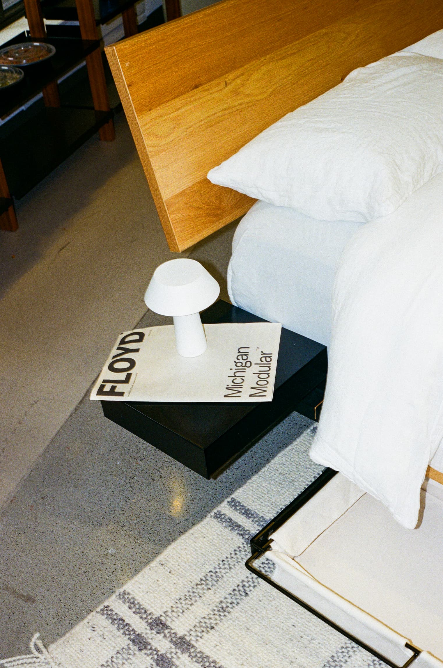 Printed FLOYD broadsheets on an Acton Slat Bench at GW Home.