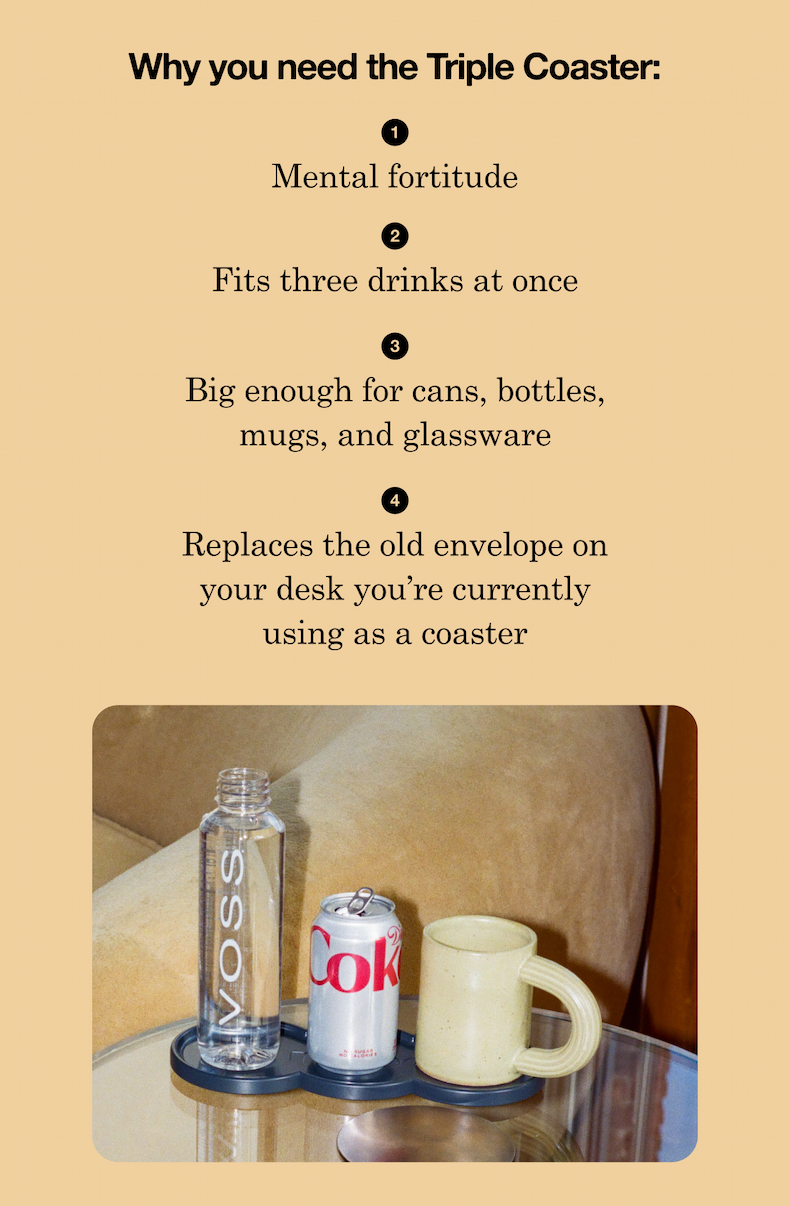 Fits three drinks at once; Big enough for cans, bottles, mugs, and glassware.