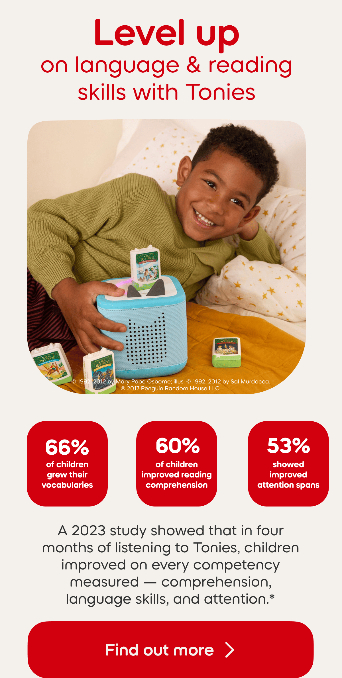Level up on language and reading skills with Tonies; Find our more. 