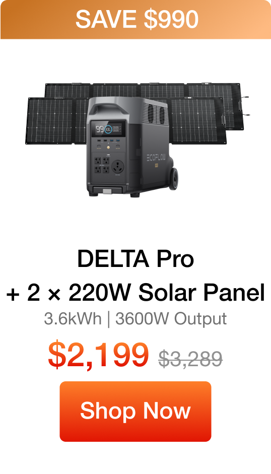 DELTA Pro + 2 &times; 220W Solar Panel 3.6kWh | 3600W Output $2,199