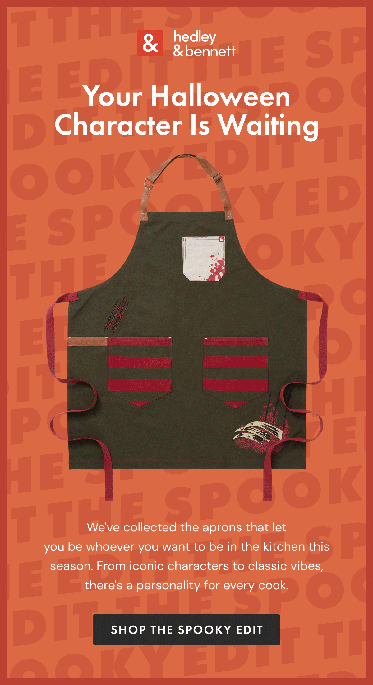 Your Halloween Character Is Waiting | We've collected the aprons that let you be whoever you want to be in the kitchen this season. | SHOP THE SPOOKY EDIT
