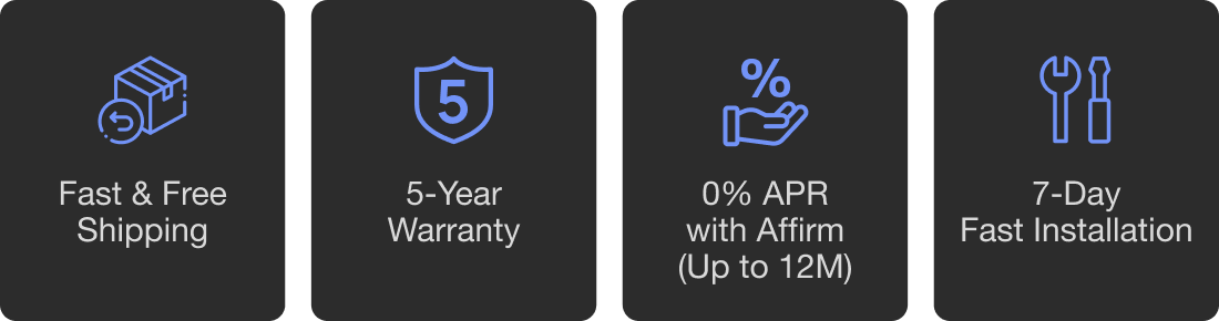 "Fast & Free Shipping"	"5-Year Warranty"	"0% APR with Affirm (Up to 12M)"	"7-Day Fast Installation"