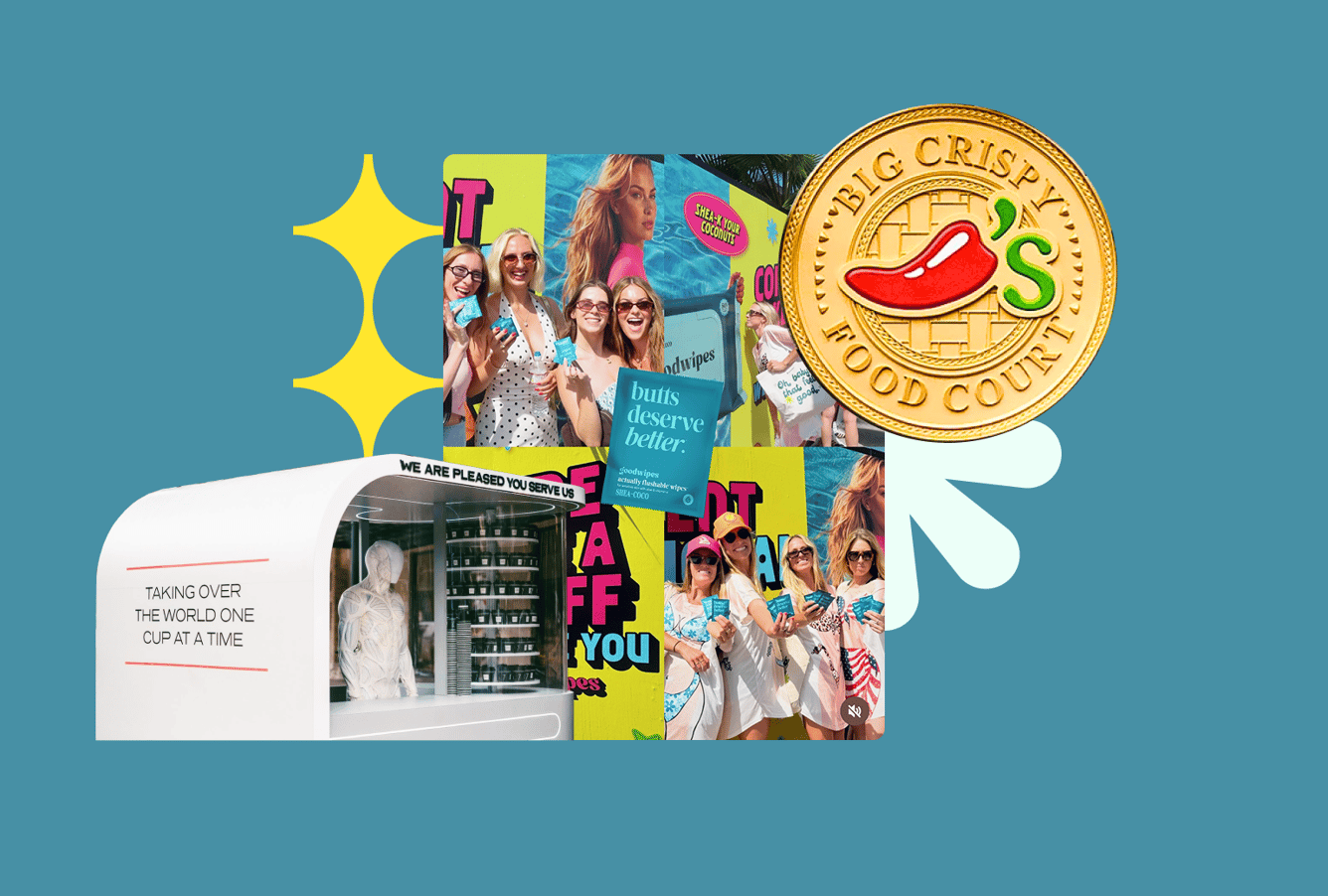 Collage of brand pop ups from Westworld, Goodwipes, and Chili's