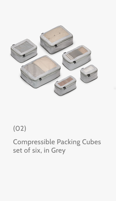 (02) Compressible Packing Cubes set of six, in Grey.