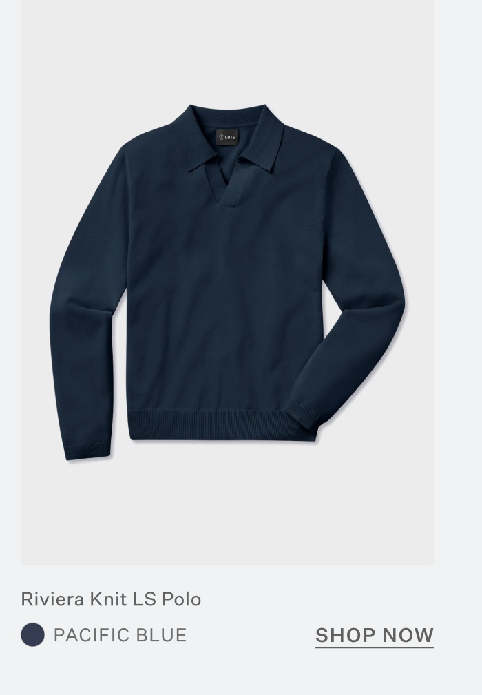 Riviera Knit Long Sleeve Polo - Pacific Blue