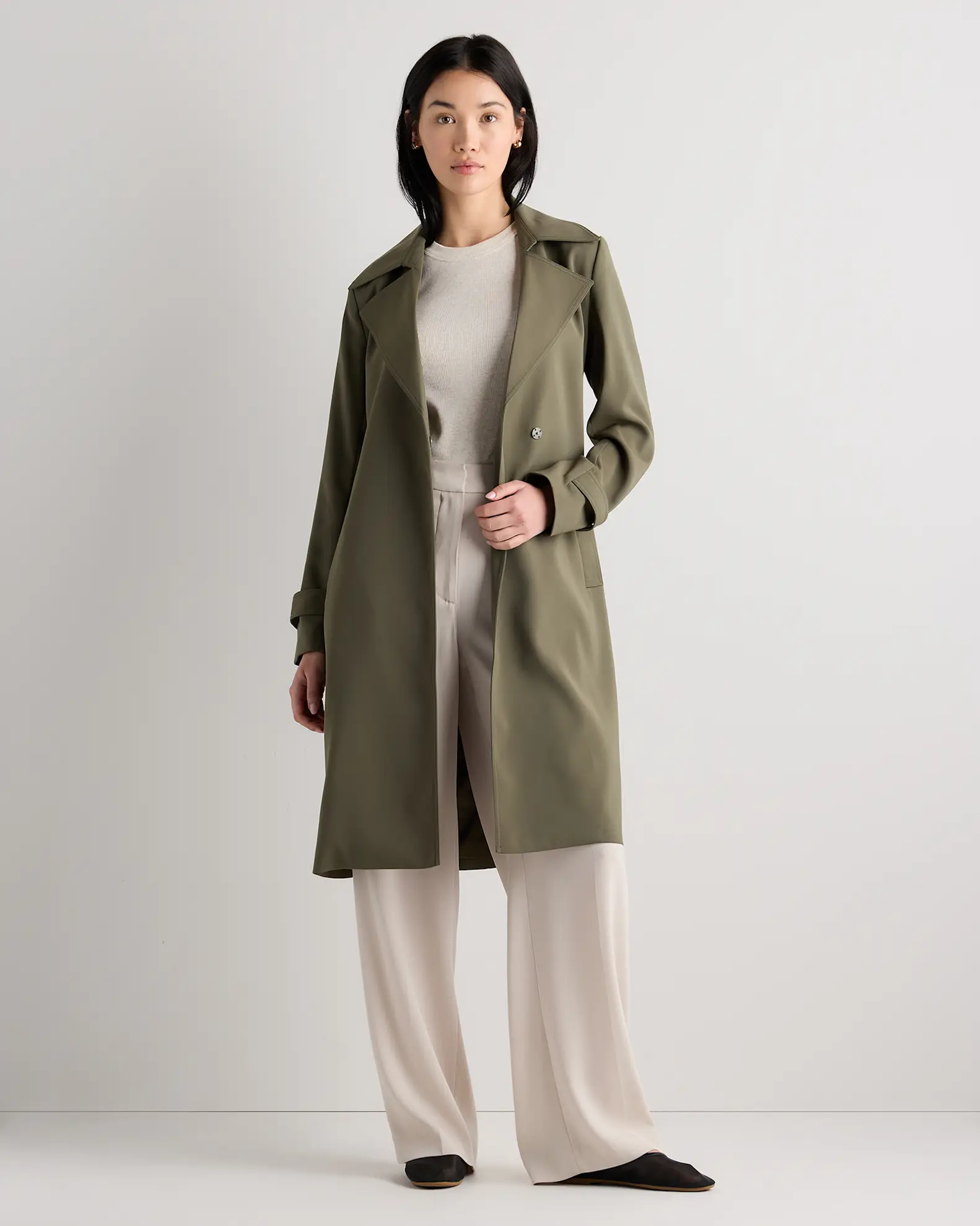 Stretch Crepe Trench Coat