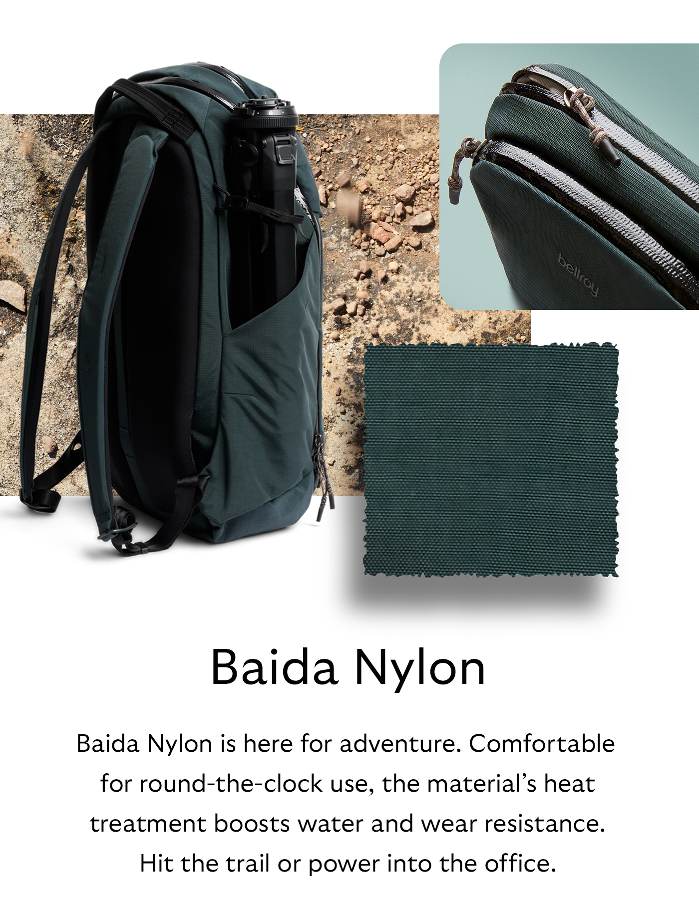 [Material name] Baida Nylon [Starburst] Baida Nylon is here for adventure. Comfortable enough for round-the-clock use, the material&rsquo;s heat treatment boosts water and wear resistance. Hit the trail or power into the office.