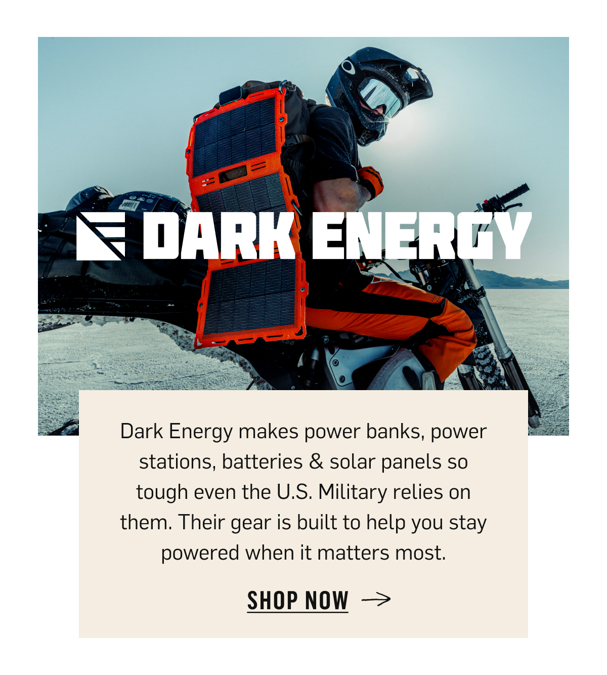 Dark Energy: power banks, power stations, batteries & solar panels tough enough for the U.S. Military. Shop Now!