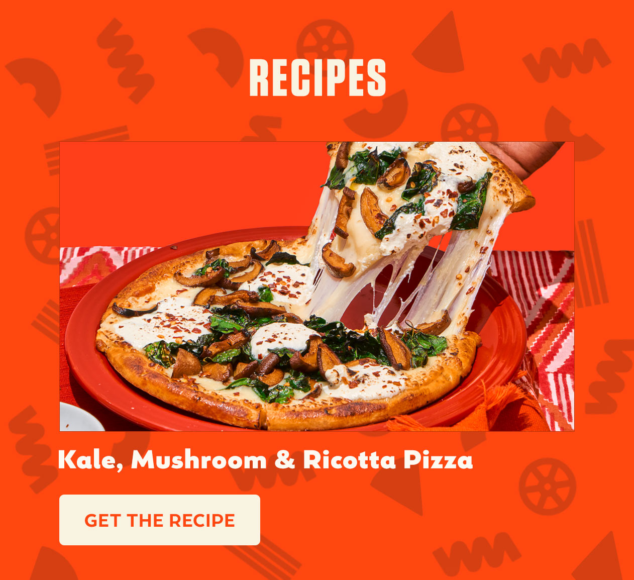 Kale, mushroom, ricotta pizza