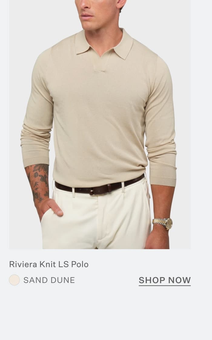 Riviera Knit Long Sleeve Polo - Sand Dune