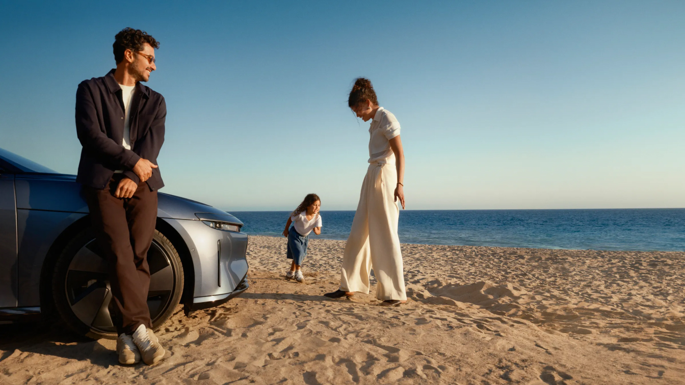 Lucid Air on a beach