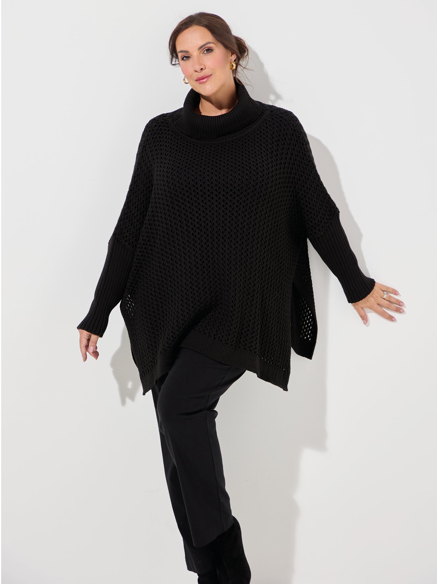 Image of Ilona Crochet Knit Poncho - Black