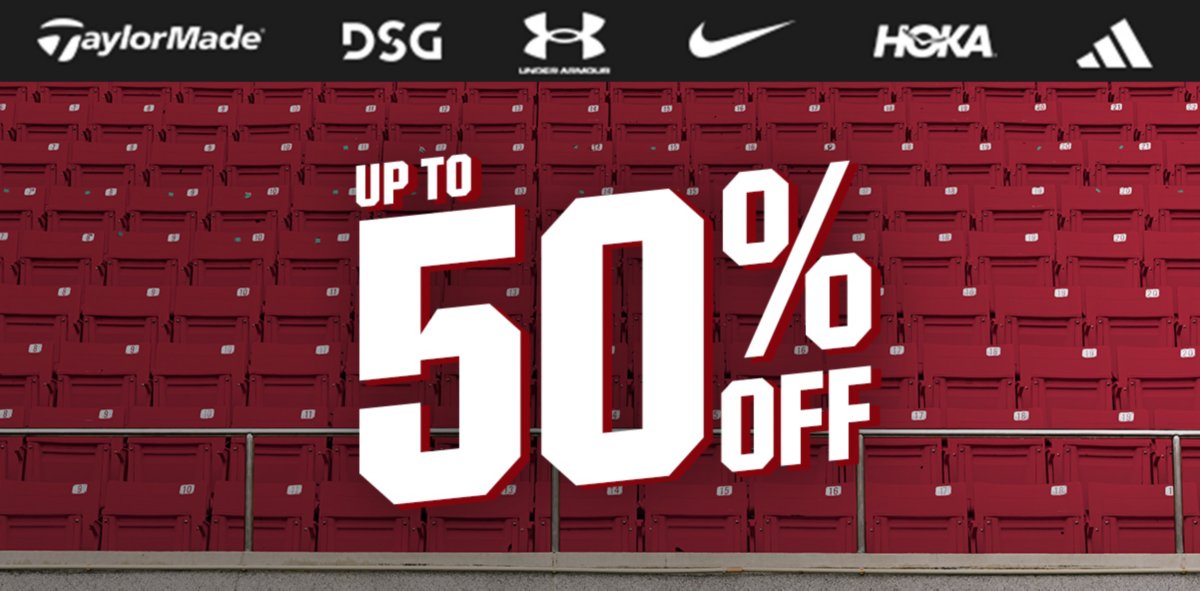 Up to 50% off Under Armour, Nike, HOKA, adidas, TaylorMade, DSG.