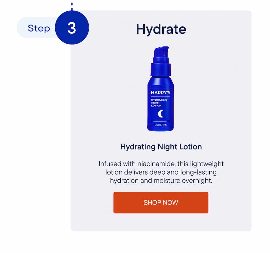 Harry's Hydrating Night Lotion &mdash; infused with niacinamide, this lightweight lotion delivers deep and long-lasting hydration and moisture overnight.