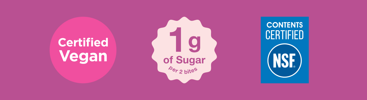 certified vegan 1g of sugar per two bites. NSF
