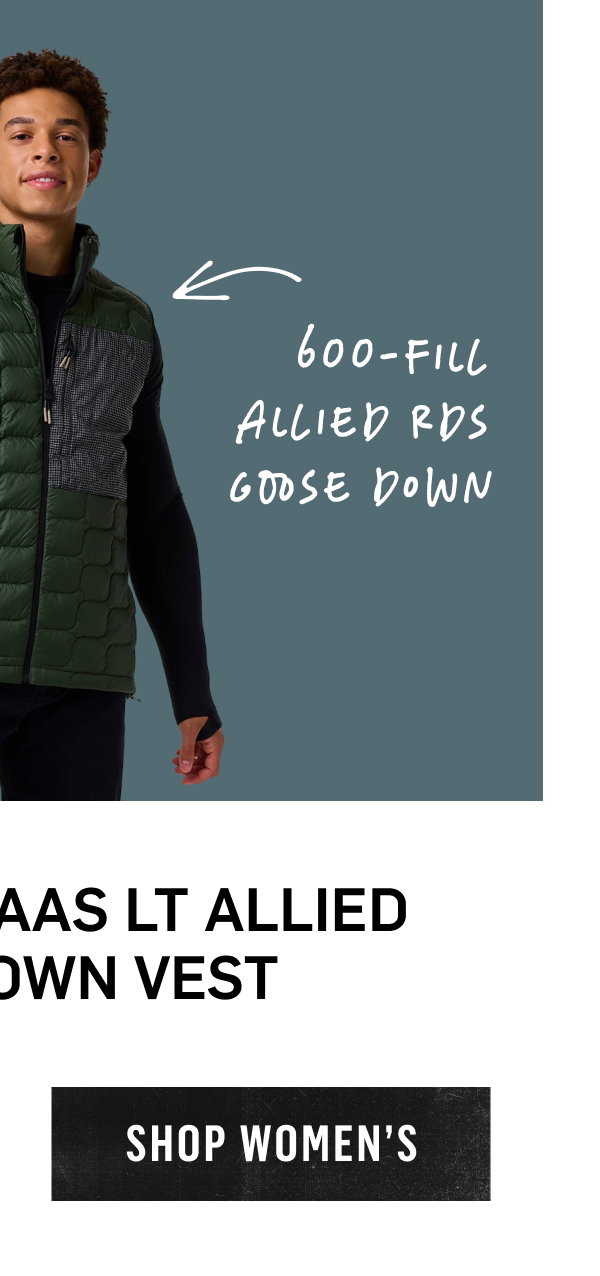 BGA Waas LT Allied Down Vest with 600-fill Allied RDS goose down. Shop Women's