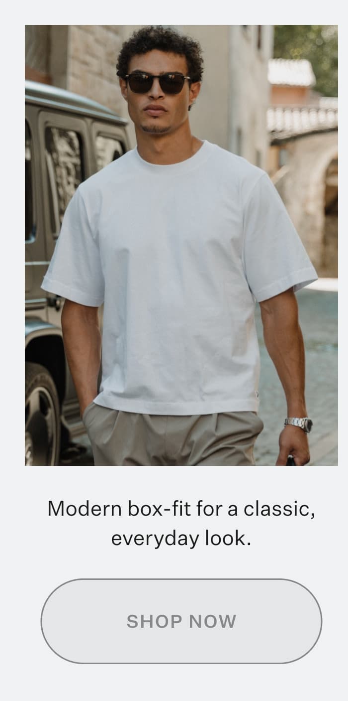 Modern box-fit for a classic, everyday look.